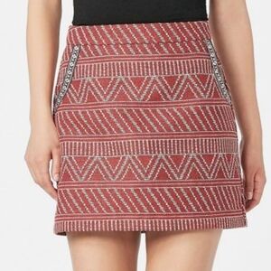 JustFab Jacquard Tapestry Woven A-Line Mini Skirt XS Red White